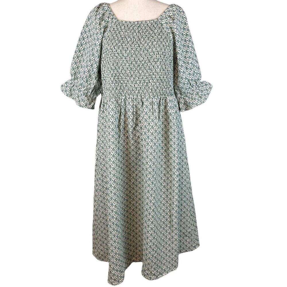 Love Olive Co Tuscany Midi Peasant Smocked Dress XXL Floral Puff Sleeve Pockets